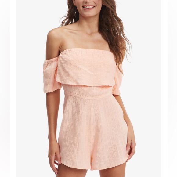 NWT Roxy Romper Off The Shoulder Stretchy Crinkled Fabric Shorts Large $56 - Picture 1 of 3